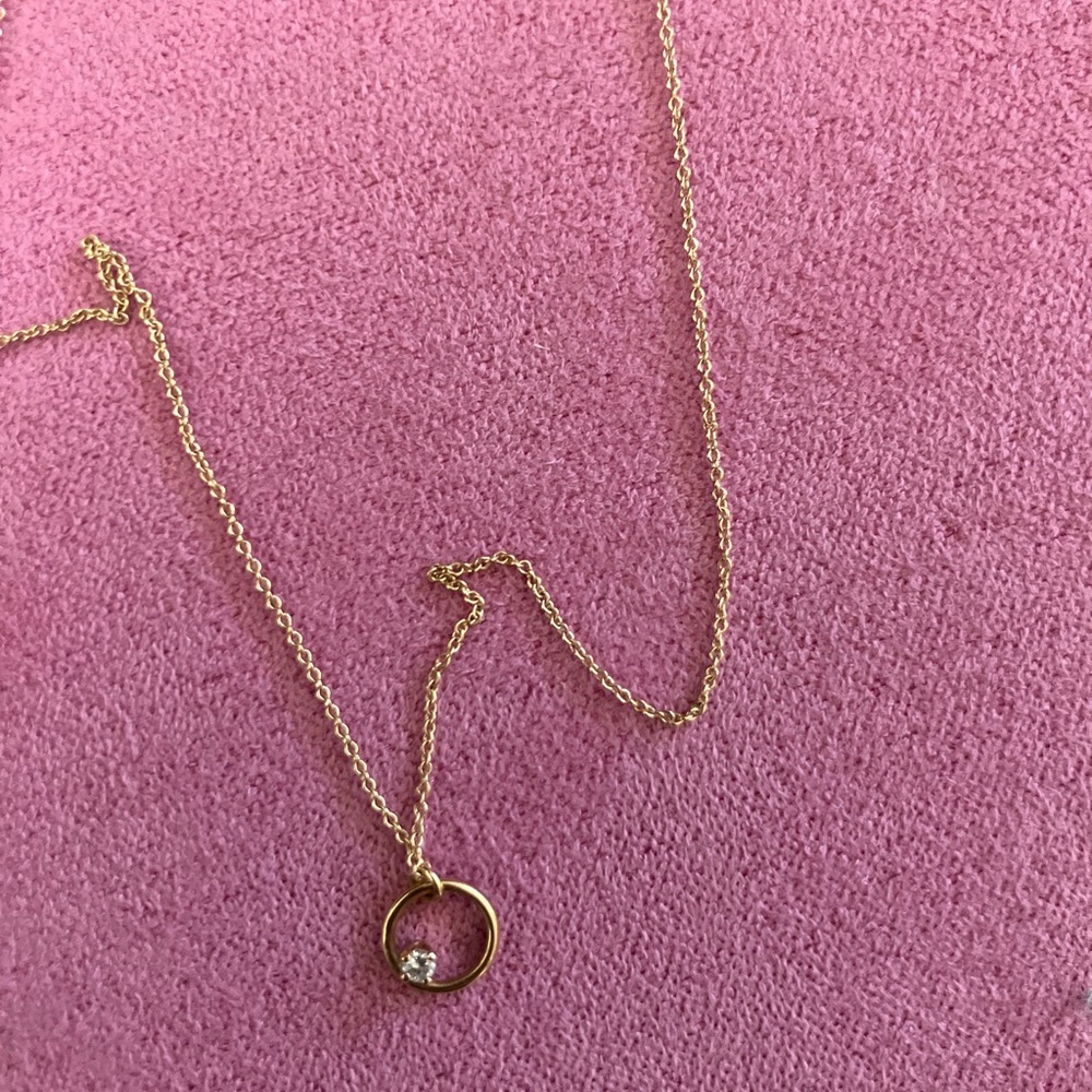 Minimalist 14k Gold Circle Necklace with Diamond Pendant
